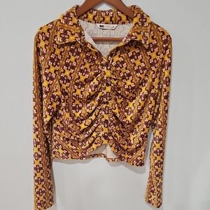 SO Orange Brown Crop Ruched Button Down Shirt
